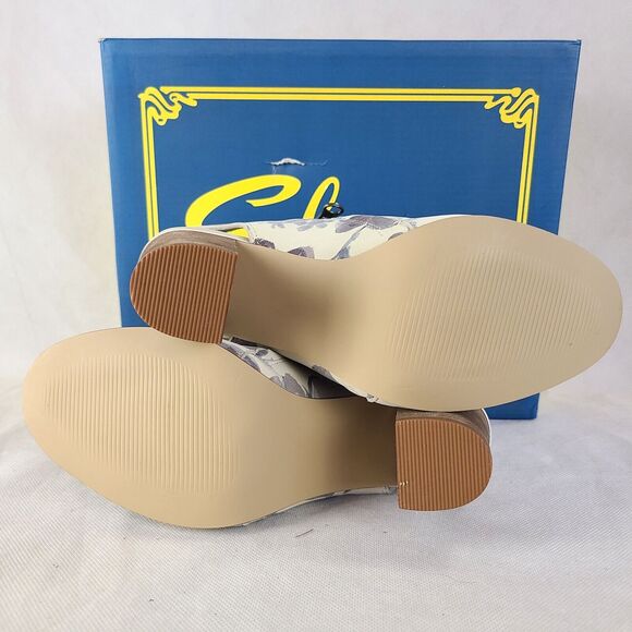 New SBICCA Women's (6) Thea Beige with Gray Floral Heeled Sandales - Picture 7 of 9